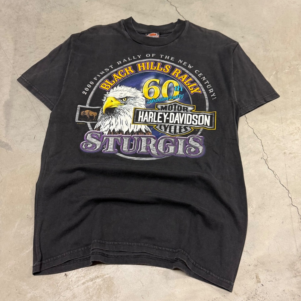 Vintage Harley Davidson Sturgis 60th Anniversary T-Shirt 2000 Black Hills Rally